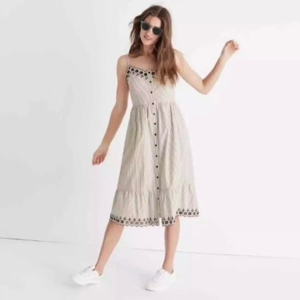 Adorable Madewell white and blue stripe dress with pockets! 0